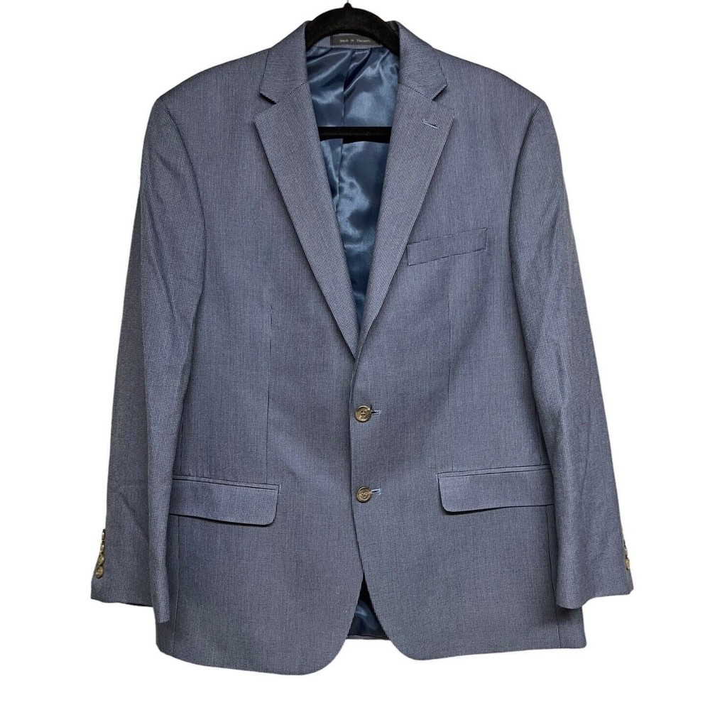 Chaps Blazer Sport Coat Suit Jacket Blue Houndstooth Men’s Size 42R